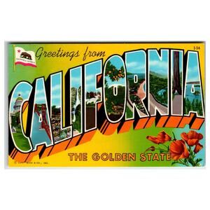 Greetings from California Large Letter Postcard Curteichcolor 1954 Chrome